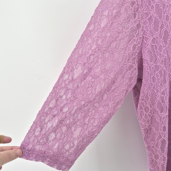 Style & Co Woman Lilac Floral Lace Button‎ Up Sheer Shirt Plus Size 2X Romantic - Picture 6 of 12